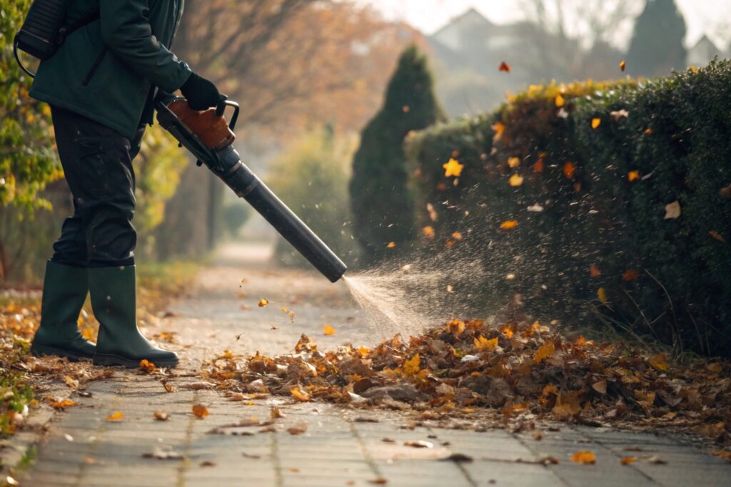 revolution-battery-blower-blowing-wet-leaves